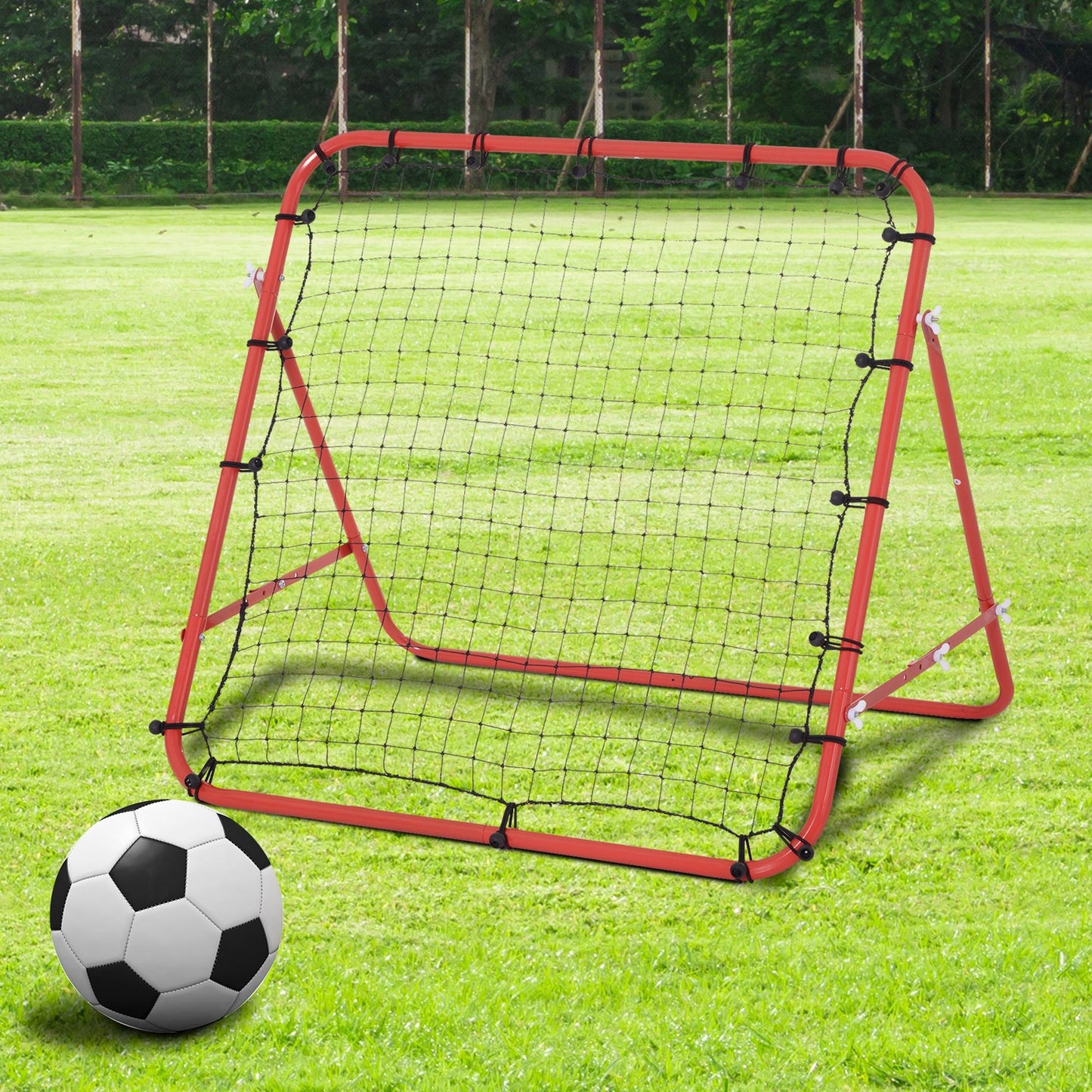 HOMCOM Rebounder für Fußball, 84 x 84 cm Fussball Rebounder mit stufenlos verstellbarem Winkel, Kickback Rückprallwand Fußballtor für Jugendliche Schuss-, Pass- und Ballannahmetraining Rot