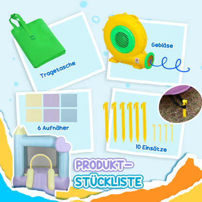 AIYAPLAY Hüpfburg mit Rutschen, Netzumzäunung, Oxford-Gewebe, Bodenanker, Tragetasche