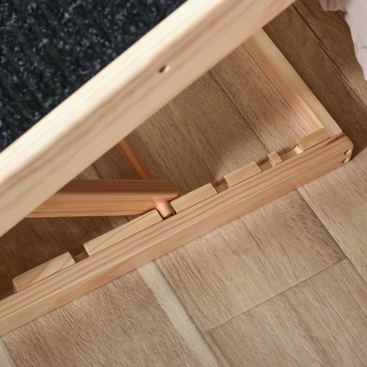 PawHut Haustierrampe mit rutschfestem Teppich verstellbarer Haustierleiter Hunderampe für großen Hund Kiefernholz Polyester Schwarz+Naturholz 90B x 40T x 61H cm