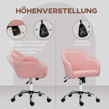HOMCOM Homeoffice Stuhl, Ergonomisch Schreibtischstuhl mit Wippfunktion, Teddysamtoptik 56 x 61 x 86 cm Rosa