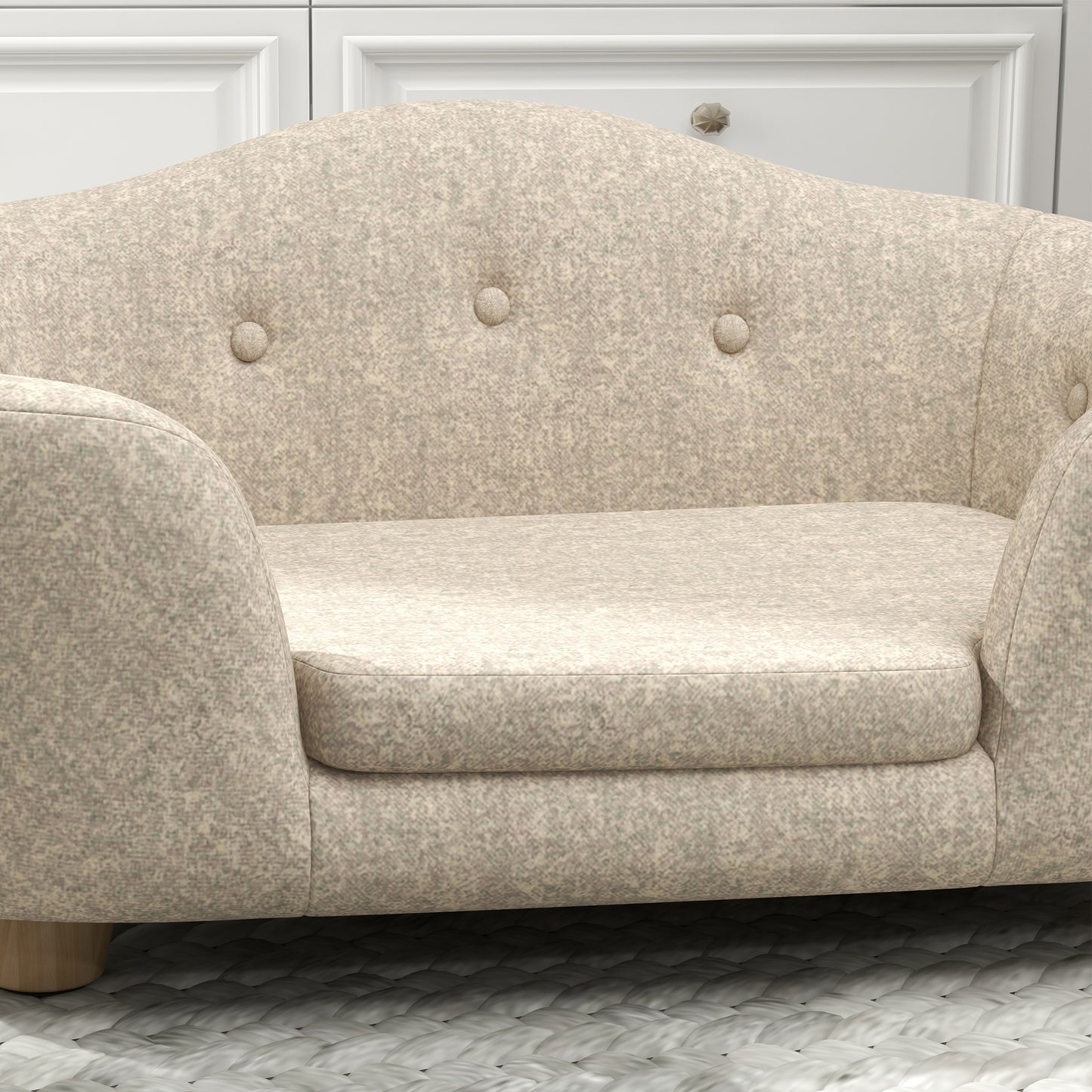 PawHut Haustiersoffa Hundematte Hundebett Hundesofa Hundecouch Katzen Sofa mit Kissen Rückentasche Plüsch Schaumstoff Kiefernholz Cremeweiß 70 x 47 x 30 cm