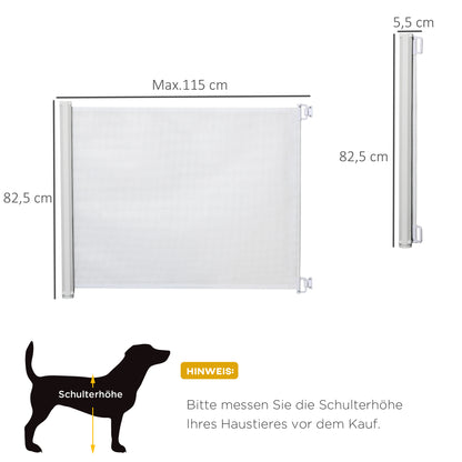 PawHut Treppenschutzgitter 115 cm Hunde Türschutzgitter Treppenschutz Sicherheitstrennwand Trennwand Türschutz ausziehbar treppenschutzrollo Rollo Einrollbar kunststoff Weiß