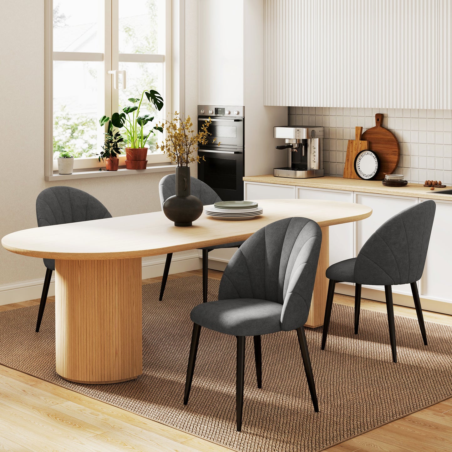 HOMCOM 4er-Set Esszimmerstühle, Küchenstühle in Samtoptik, Stahlbeine, armlos, Grau