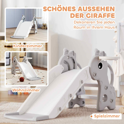 AIYAPLAY 3-in-1 Rutsche für Kinder, Giraffenform, Basketballkorb, Ball, Grau