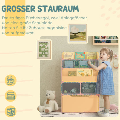HOMCOM Kinderregal mit Schublade, Bücherregal mit Fächern, 60 x 29,9 x 90 cm, Rosa