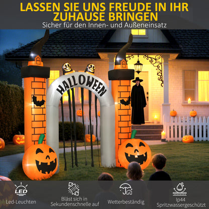 Outsunny Aufblasbarer Halloween-Torbogen, Kürbis-Design, LEDs, Heringe, Polyester
