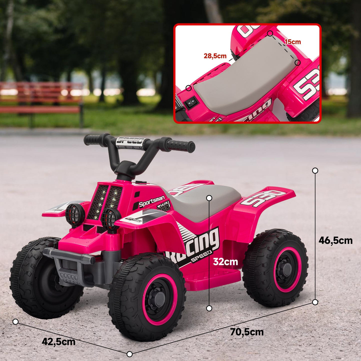 AIYAPLAY Elektrisches Quad Bike für Kinder, batteriebetrieben, fährt vorwärts und rückwärts, LED-Lichter, 18-36 Monate, Rosa