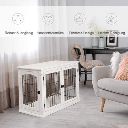 PawHut Transportbox für Hunde 58,5 cm x 81 cm x 66 cm Türen, MDF-Holz Eisen, 58, 5 cm x 81 cm x 66 cm, Weiß