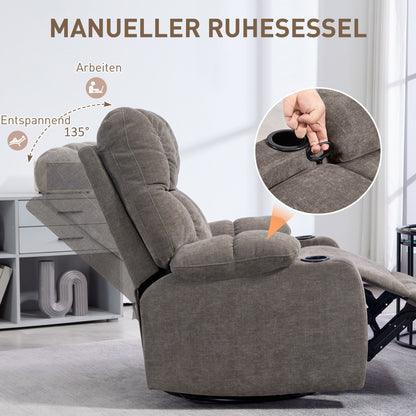HOMCOM Relaxsessel mit Fußstütze, Loungesessel modern, drehbar, bis 150 kg, Stahlrahmen, 88x96x108cm, Hellbraun