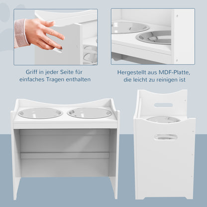 PawHut Futterstation für Hunde, 2 Edelstahlnäpfe, höhenverstellbar, 54x31,5x47cm, Weiß