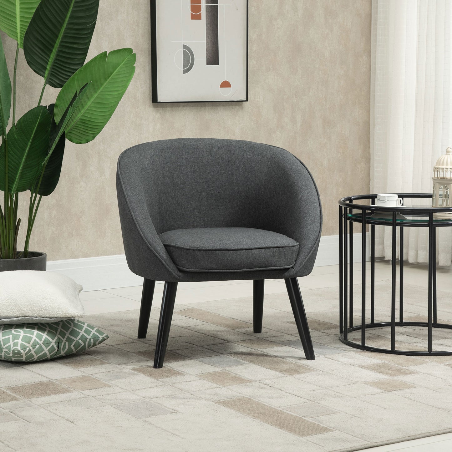 HOMCOM Loungesessel Cocktailsessel bis 150 kg, Leinen-Optik Holz Grau 71 x 65 x 75 cm