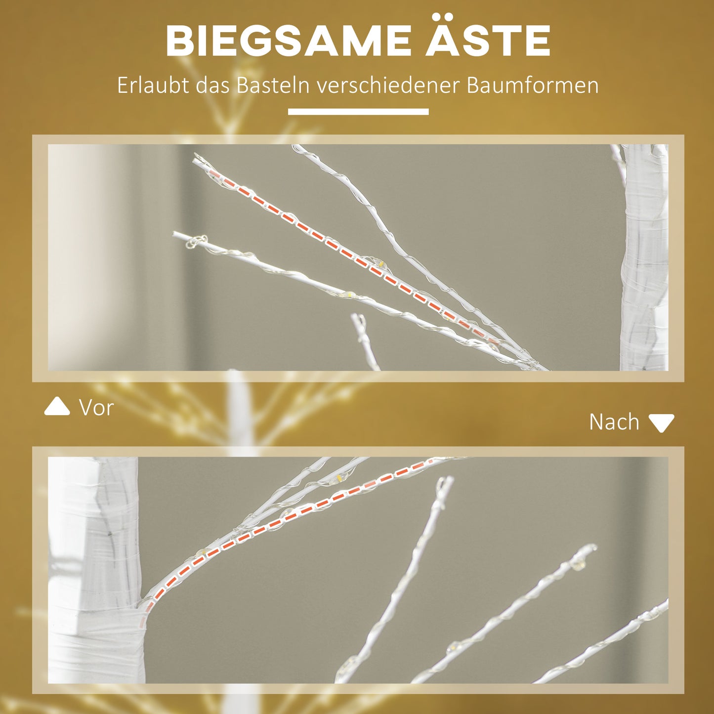 HOMCOM Kunsttanne mit LED-Beleuchtung, 180 cm hoher Weihnachtsbaum, realistische Rinde, Weiß