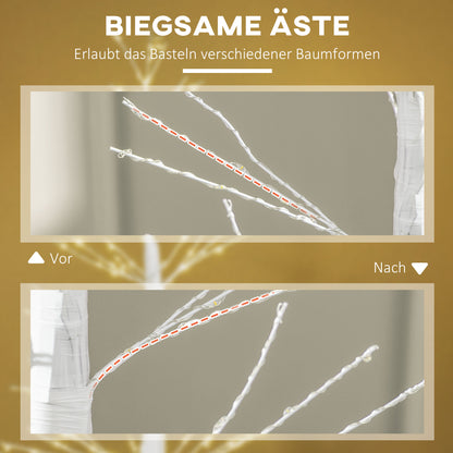 HOMCOM Kunsttanne mit LED-Beleuchtung, 180 cm hoher Weihnachtsbaum, realistische Rinde, Weiß