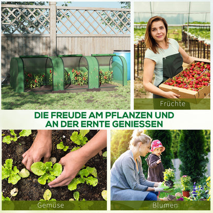 Outsunny Foliengewächshaus, drei aufrollbare Türen, robuste Plane, Stahlrahmen, grün, 2,95 x 1 x 0,8 m