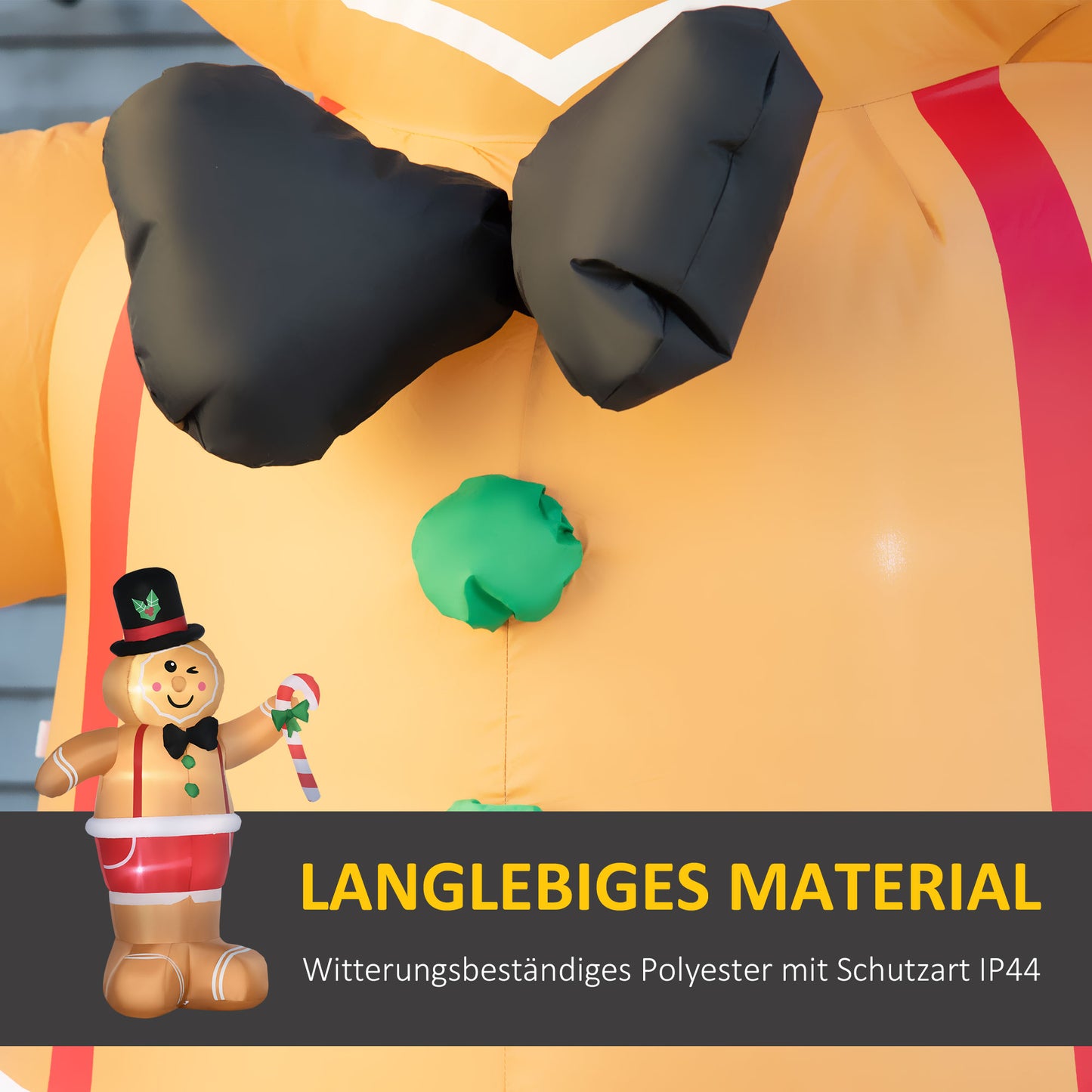 Outsunny Aufblasbare Weihnachtsfiguren Aufblasbarer Lebkuchenmann, 2 m, inkl. Gebläse, Mehrfarbig