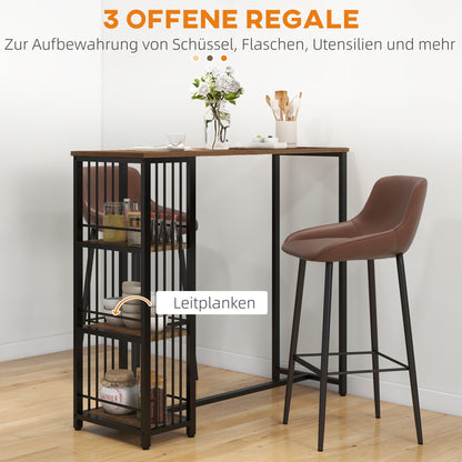 HOMCOM Bartisch Stehtisch Küchentresen, Industriedesign, 3 Regale, 120 x 40 x 105 cm; Schwarz + Braun