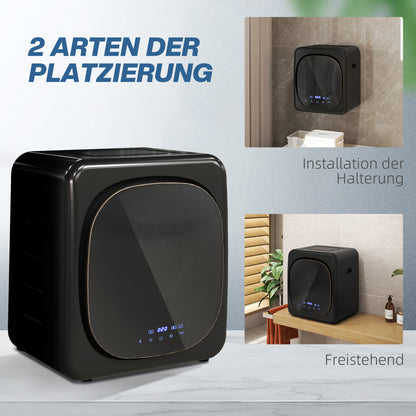 HOMCOM Wäschetrockner mit UV-Desinfektion, kompakte Bauweise, 4 kg Kapazität, Edelstahl, Schwarz