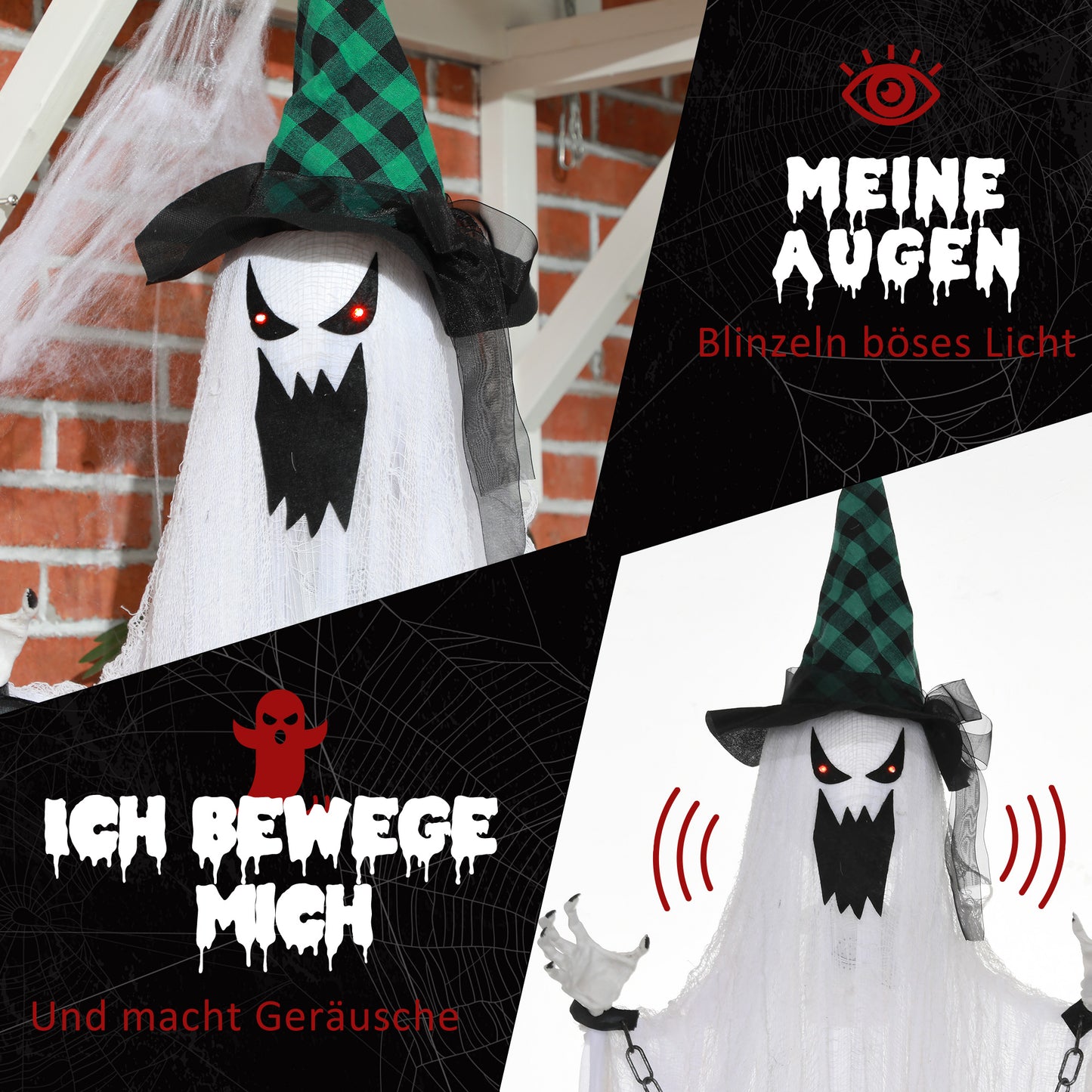 HOMCOM Geister-Dekoration für Halloween, Grusel-Heulen und Bewegung, batteriebetrieben