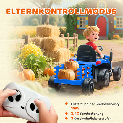 AIYAPLAY Elektrischer Kindertraktor, Aufsitz-Traktor mit Fernbedienung, Soft-Start, für Kinder im Alter von 3-8 Jahren, Blau
