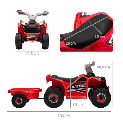 HOMCOM Elektro-Kinderquad mit Anhänger, 2,5 km/h, 50 Minuten Fahrtzeit, für 1,5 bis 3 Jahre, bis 25 kg, Rot