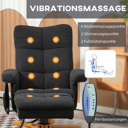 HOMCOM Massagesessel mit Liegefunktion und Fußhocker, 145°-Neigung, Polyester, 80 x 86 x 99 cm, Schwarz