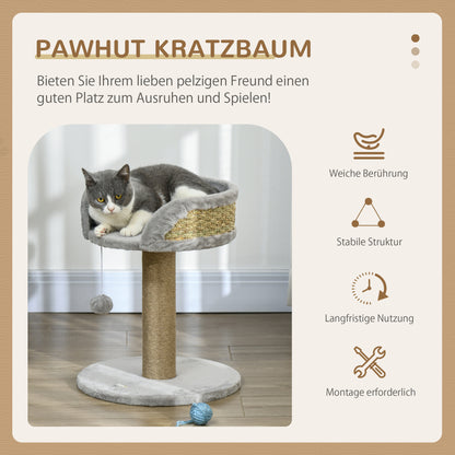 PawHut Kratzbaum Katzenbett Katzenkorb, inkl. Spielball, 40 cm x 40 cm x 49 cm, Grau