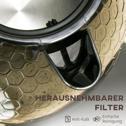 HOMCOM Wasserkocher, 2200W, Sichtfenster, Filter, Schnellkocher, Schwarz