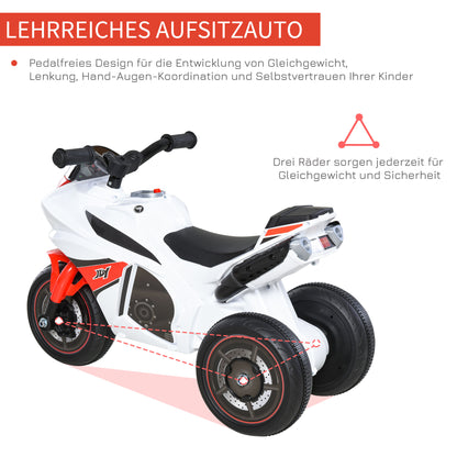 HOMCOM Laufrad, Rutscher, Kindermotorrad, 18-36 Monate, Musik/Licht, bis 20 kg, Weiß/Rot