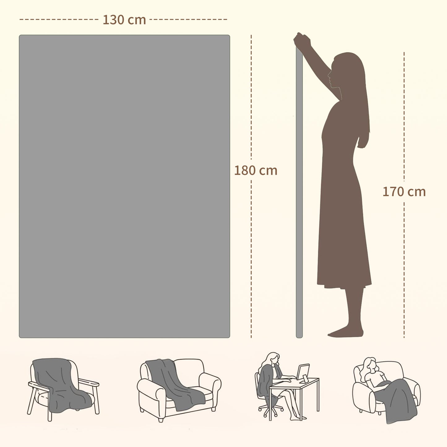 HOMCOM Heizdecke 180 x 130 cm Elektrische Wärmedecke mit 10 Heizstufen, 10 Stunden Timer Überhitzungsschutz LED Anzeige