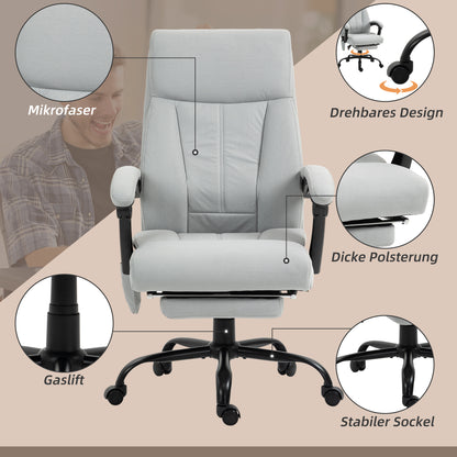 Vinsetto Bürostuhl mit Massagefunktion & Heizfunktion, Fußstütze, bis 120 kg, Grau