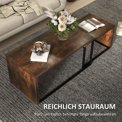 HOMCOM 2er-Set Couchtisch, Sofatisch, Beistelltisch, MDF, Metall, 90 x 48 x 42 cm/59 x 42 x 36 cm, Schwarz+Braun