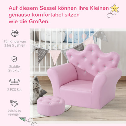 HOMCOM Spielsofa für Kinder, Kindersofa mit Ottomane, Kindercouch Prinzessinnen Spielsofa Kindercouch Mini Couch für Kuschelecke, Kinderzimmer, Spielzimmer, Schlafzimmer, Rosa