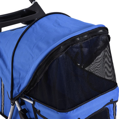 PawHut Hundewagen bis 10kg klappbar verstellbares Vordach 2 Becherhalter Bodenkorb Blau