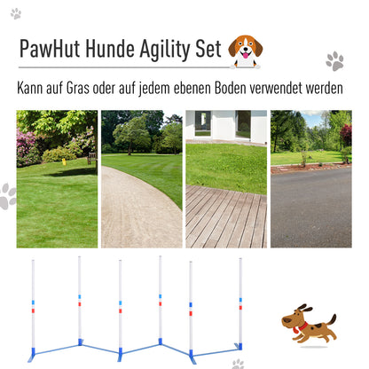 PawHut Agility Set Hunde 6-teiliges Agility-Ausrüstung för Hundetraining klappbar Steckhürdenset med 6 Slalomstangen Tragetasche Trainingszubehör Koordinationsträning Agilityset för Spiele Training