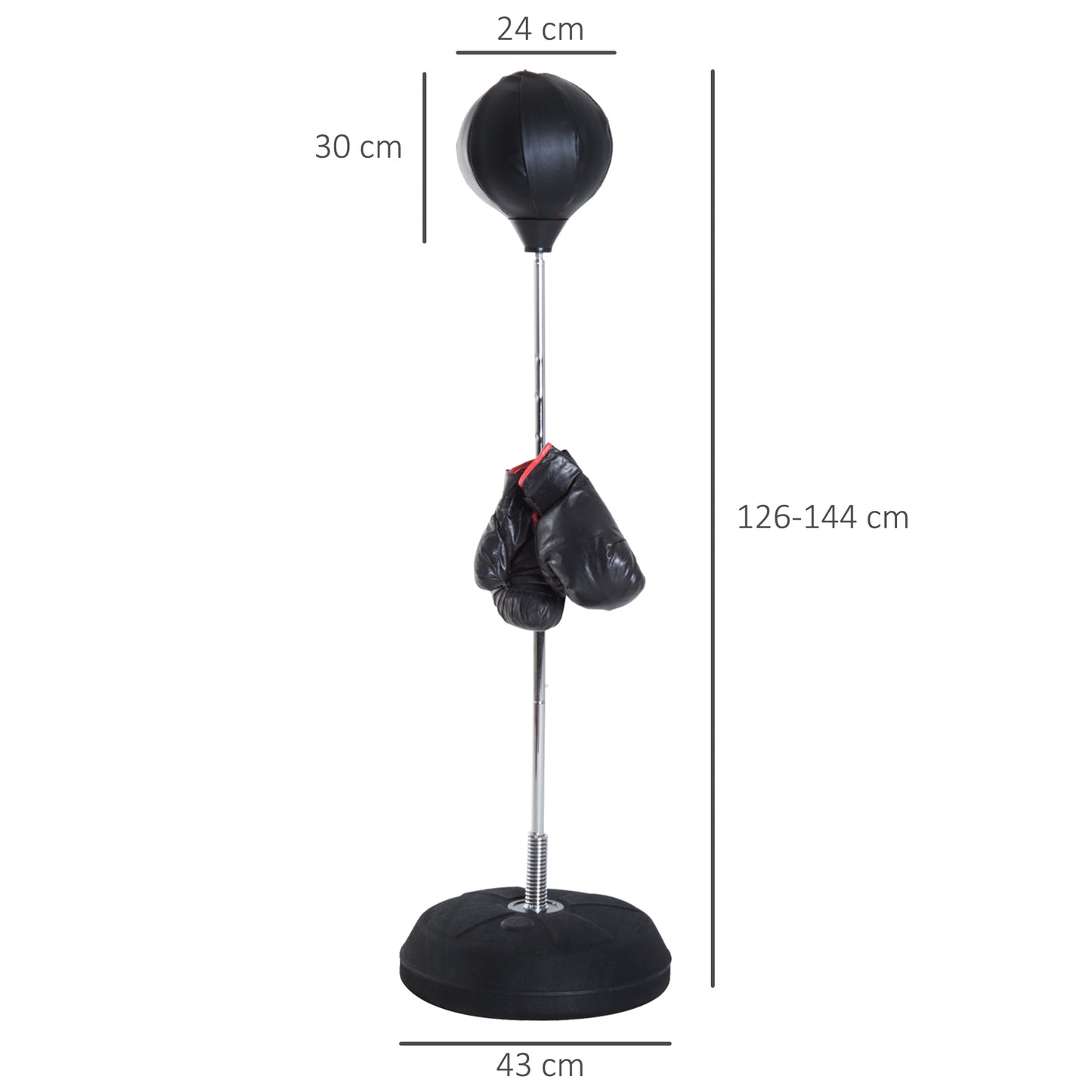HOMCOM Box-Set mit Punchingball, höhenverstellbar, inkl. Boxhandschuhe, 126-144cm, Schwarz