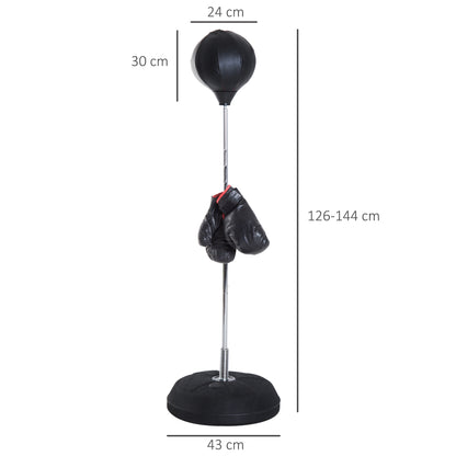 HOMCOM Box-Set mit Punchingball, höhenverstellbar, inkl. Boxhandschuhe, 126-144cm, Schwarz
