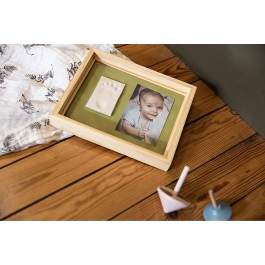 Baby Art Pure Frame - Frame Kit with Play Dough and Natural Pine Wood Frame, Roller, Reversible Back Panel (Green/Orange)
