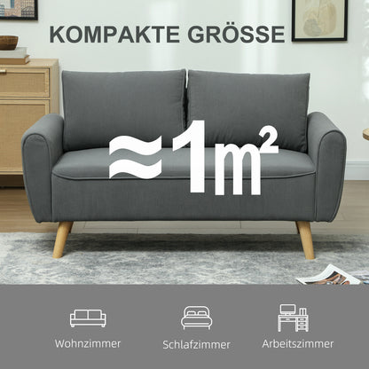 HOMCOM Zweisitzer-Sofa, Stoffcouch, 2 Rückenkissen, Cordbezug, 145 x 75 x 78 cm, Anthrazit