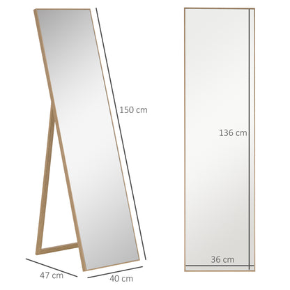 HOMCOM Ganzkörperspiegel mit Ständer, freistehend, 40 cm x 150 cm, Natur