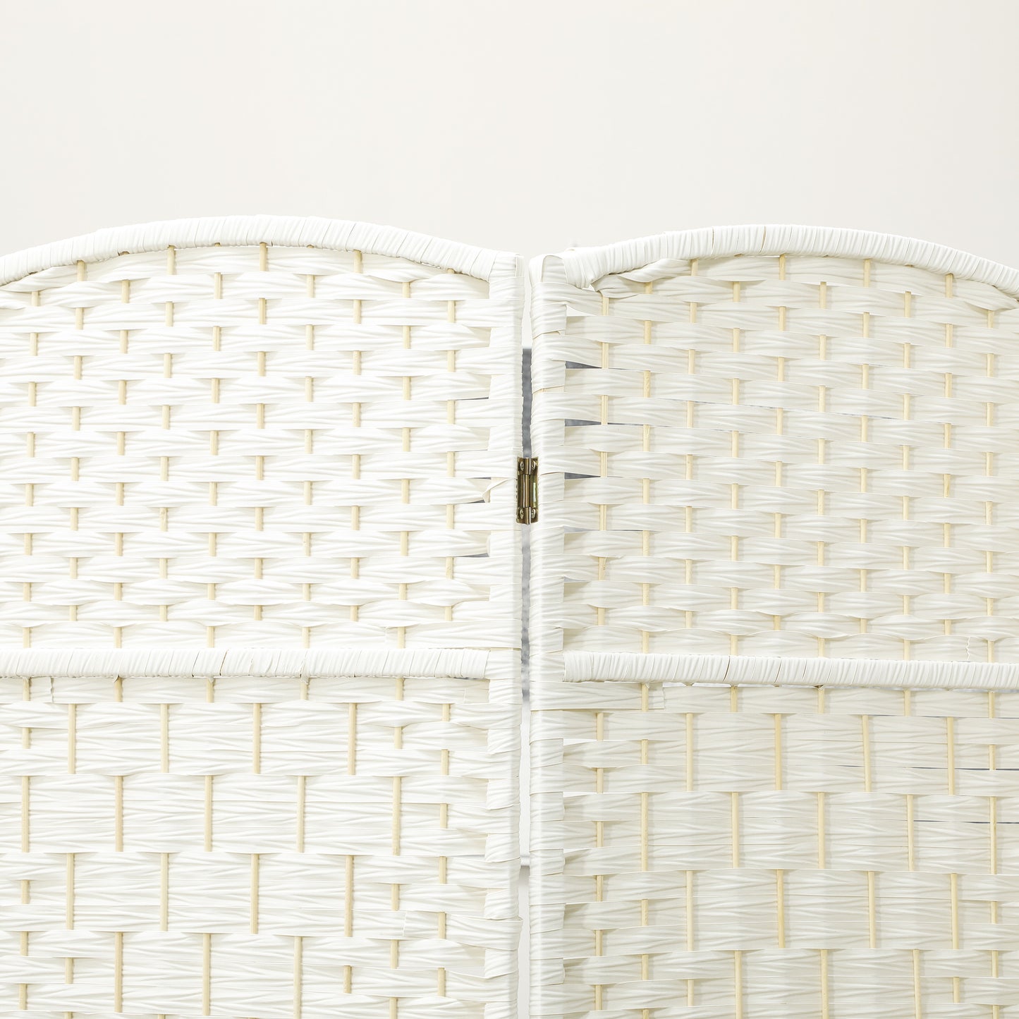 HOMCOM Raumteiler, 4-teilig faltbare Trennwand, Geflechtmuster, Kiefernholz, Weiß