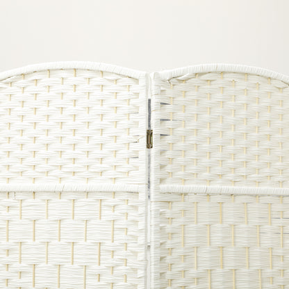 HOMCOM Raumteiler, 4-teilig faltbare Trennwand, Geflechtmuster, Kiefernholz, Weiß