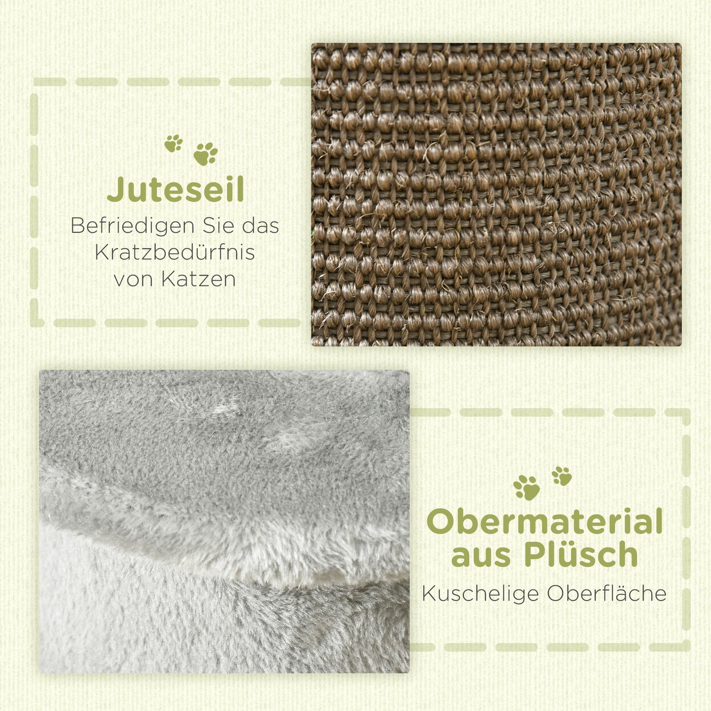 PawHut Kratzbaum mit Spielzeug, inkl. 2 Bälle. weicher Plüsch, 34 cm x 25,5 cm x 58 cm, Grau