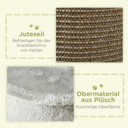 PawHut Kratzbaum mit Spielzeug, inkl. 2 Bälle. weicher Plüsch, 34 cm x 25,5 cm x 58 cm, Grau