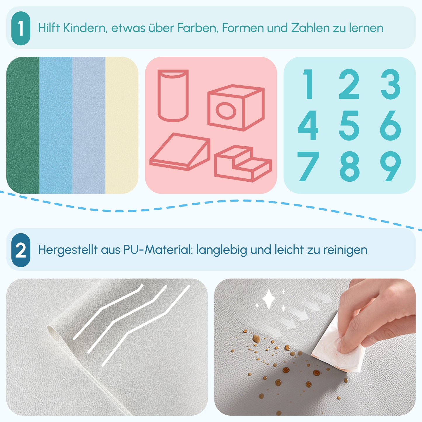 HOMCOM Bausteinset 4er-Set Schaumstoff Bausteine einfache Reinigung weiche Füllung Schaumstoffblöcke für 1-3 Jahre Kinder EPE Hellgrau+Blau+Grün 150 x 50 x 39 cm