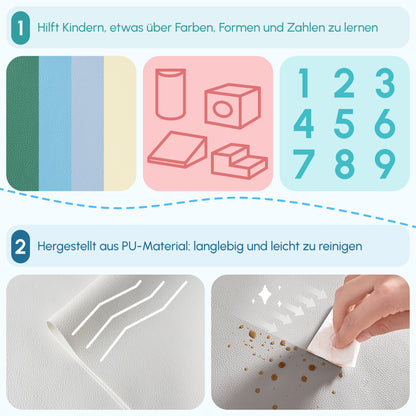 HOMCOM Bausteinset 4er-Set Schaumstoff Bausteine einfache Reinigung weiche Füllung Schaumstoffblöcke für 1-3 Jahre Kinder EPE Hellgrau+Blau+Grün 150 x 50 x 39 cm