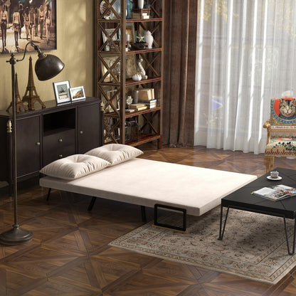 HOMCOM Schlafsofa 2er-Sofa Samtsofa, Schlaffunktion, inkl. 2 Kissen, Samtoptik, Natur + Beige + Schwarz