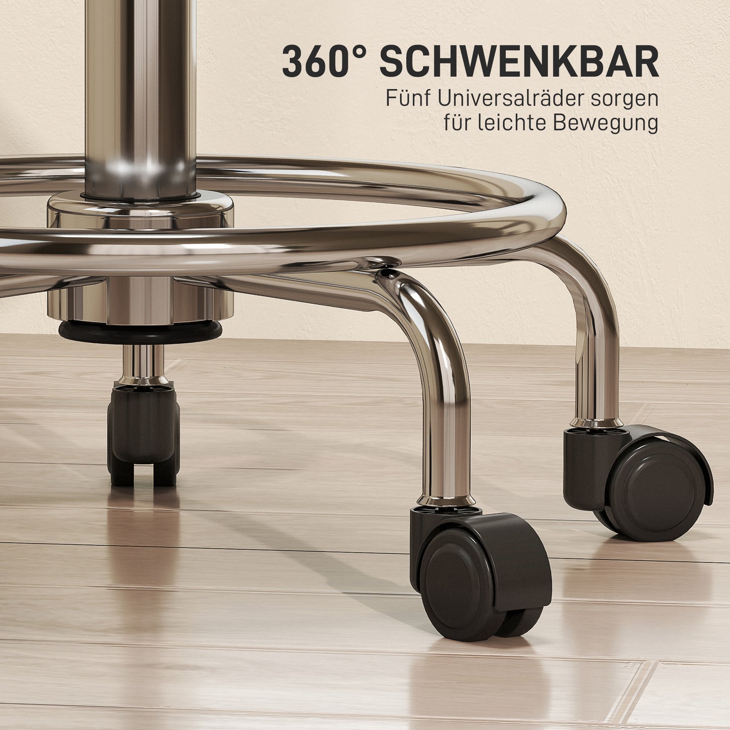 HOMCOM Rollhocker höhenverstellbar mit Rückenlehne Drehhocker 59-75 cm Arbeitshocker 360° drehbar Schwarz