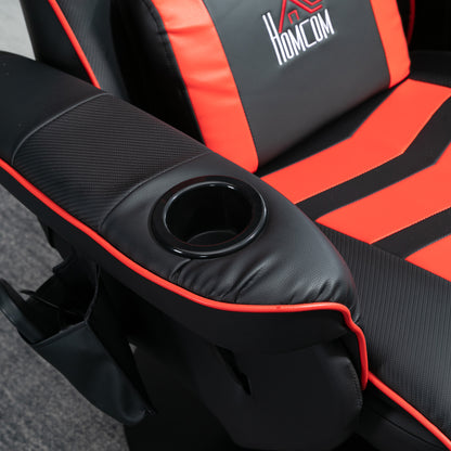 HOMCOM Gamingsessel, Massagefunktion, neigbare Lehne, Fußstütze, bis 120 kg, Stahlrahmen, Kunstleder, Rot