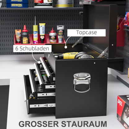 HOMCOM Werkzeugkiste, abschließbar, 3 Schubladen, Stahlgehäuse, 60x26x34cm, Schwarz