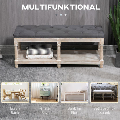 HOMCOM Sitzbank mit Stauraum, Vintage-Design, Knopfheftung, Kautschukbaumholz, 115x40x48cm, Grau